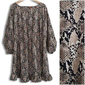 JOE FRESH / Flowy Ruffle Hem Scoop Neck Midi Dress Snake Print Sz 1X